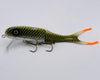 Rotten Cucumber The Shallow Invader is a hybrid crank bait from Musky Innovations. The front half is hard plastic and the back half is a soft plastic replaceable tail. This construction gives the Shallow Invader a very unique swimming action unlike any other crank bait on the market. Baits sizes can be cast or trolled. 