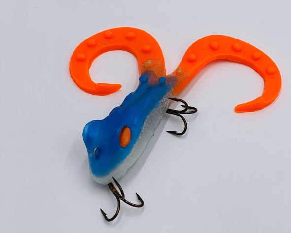 Cisco orange blue Lake X Lures has forged ahead in the world of soft plastics with their X Toad. Long tantalizing “legs” and eye-catching color patterns are just the beginning