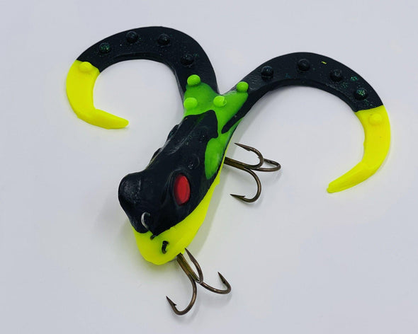 Alien green yellow Lake X Lures has forged ahead in the world of soft plastics with their X Toad. Long tantalizing “legs” and eye-catching color patterns are just the beginning
